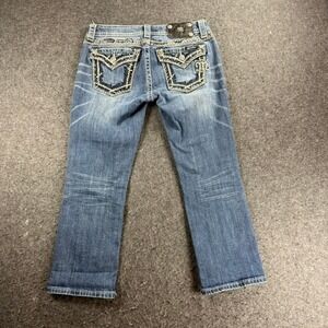Y2K Miss Me Jeans Womens Sz 27 Cropped Embellished Distressed Pocket Flap Denim